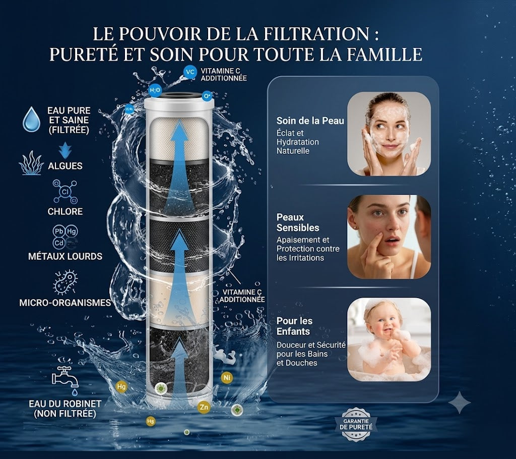 Pomme de douche filtrante haute pression avec 4 modes (Noir mat)