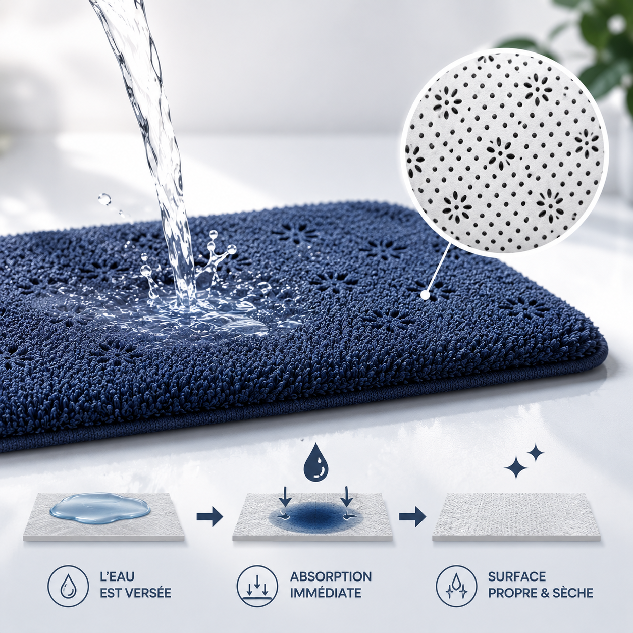 Tapis de bain antidérapant ultra absorbant