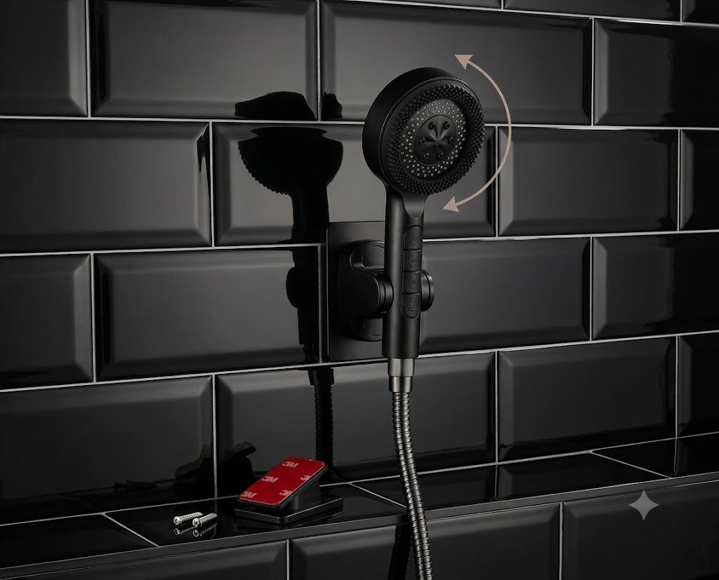 Pomme de douche filtrante haute pression avec 4 modes (Noir mat)