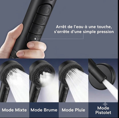Pomme de douche filtrante haute pression avec 4 modes (Noir mat)